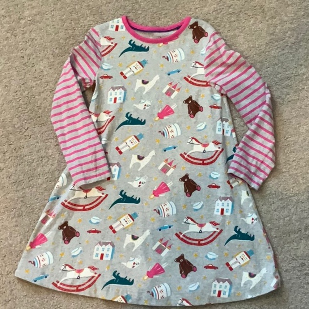 Mini Boden Girls Gray Rocking Horse Dress Sz 6-7Y